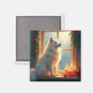 Samoyed Under the Mistletoe Christmas Painting Magnet
