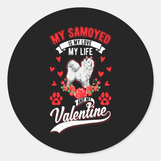 Samoyed Valentines Day Samoyed 1  Classic Round Sticker (Front)