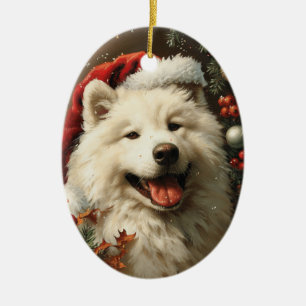 Samoyed Vintage Christmas  Ceramic Ornament