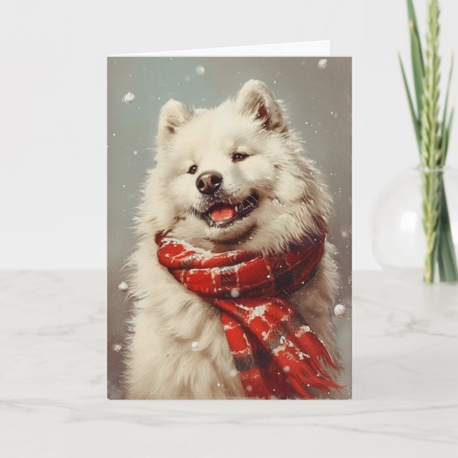 Samoyed vintage personalised Christmas  Holiday Card (Front)
