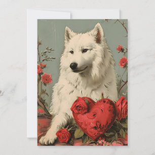 Samoyed Vintage Valentine's day  Holiday Card