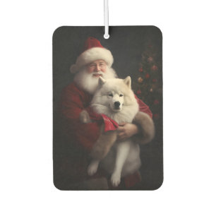 Samoyed With Santa Claus Festive Christmas Car Air Freshener