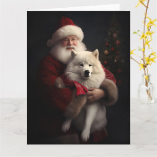 Samoyed With Santa Claus Festive Christmas Card