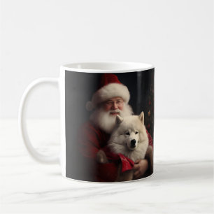 Samoyed With Santa Claus Festive Christmas Coffee Mug