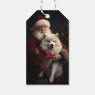 Samoyed With Santa Claus Festive Christmas Gift Tags