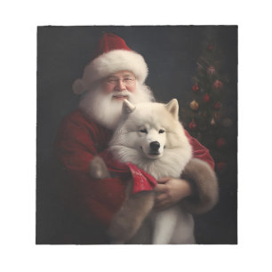 Samoyed With Santa Claus Festive Christmas Notepad