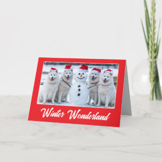 Samoyeds and Snowman Card