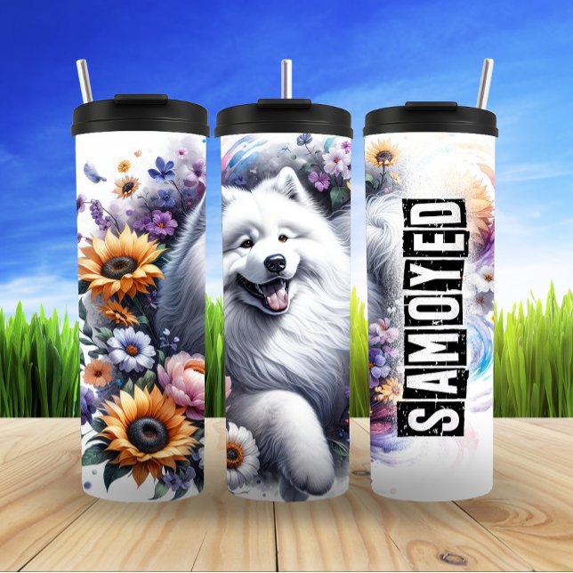 Samoyed's Fluffy Floral Burst Thermal Tumbler (Creator Uploaded)