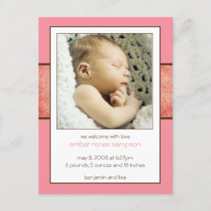 Sample Amber Birth Announcement Postcard