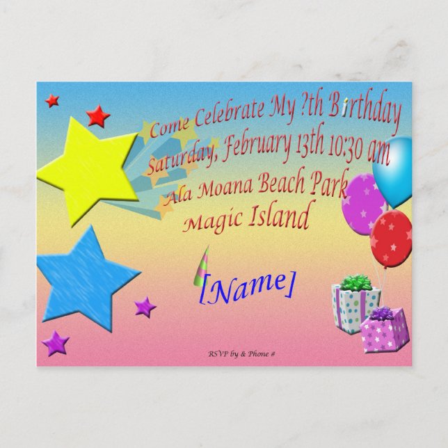 Sample Birthday Invitation Post Card (Front)