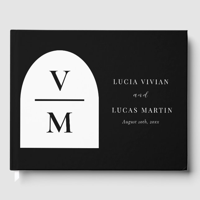 Sample Black Monogram Wedding  Guest Book (Front)