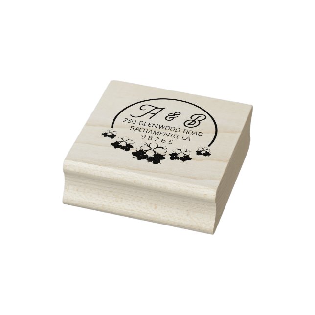 Sample classic circle mini flower return address rubber stamp (Stamp)
