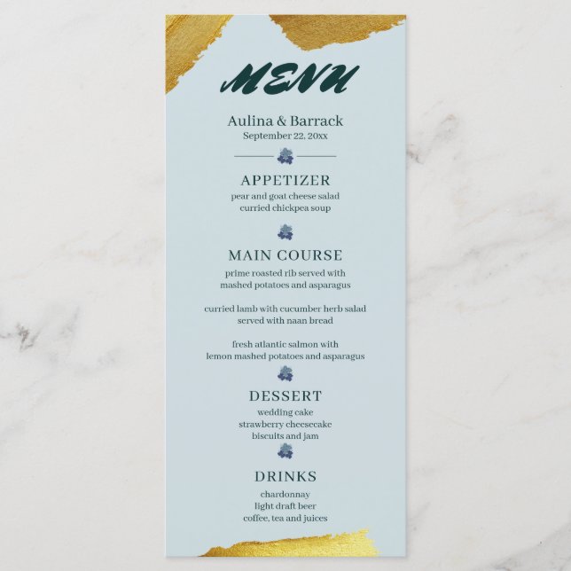 Sample classic Golden purple green  Menu (Front)