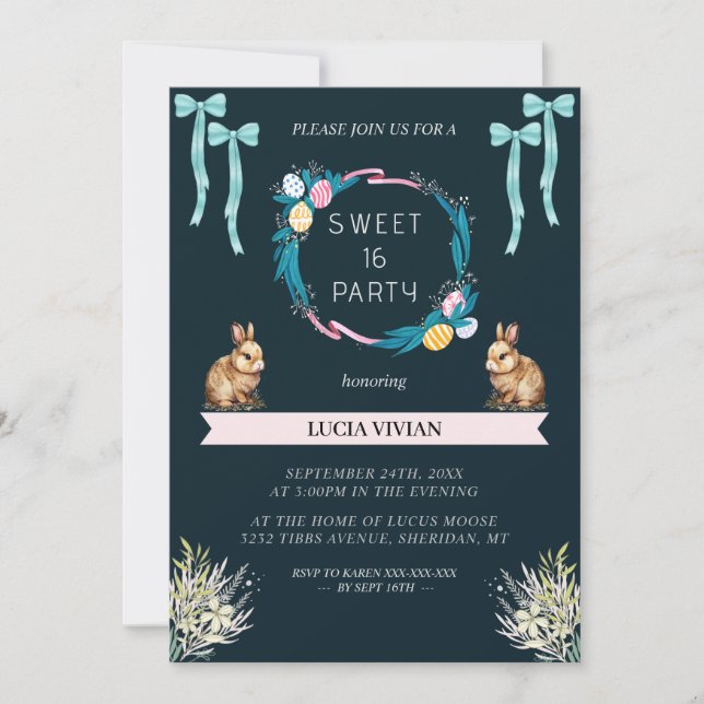 Sample Dark Green Easter Vibe Sweet 16 Birthday Invitation (Front)
