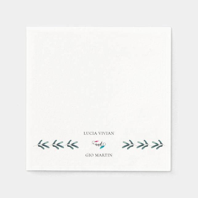 Sample Forest Green Calligraphy Eucaly Wedding Napkin (Front)