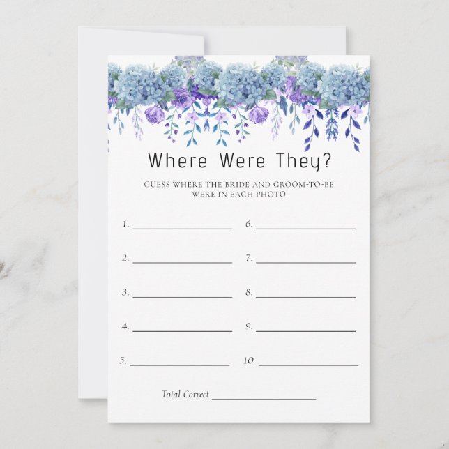 Sample Purple Floral Garde Bridal Shower Game Card (Front)