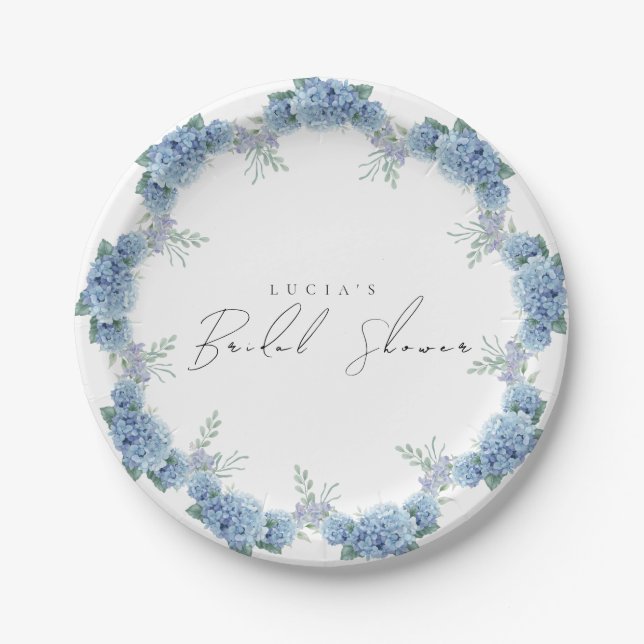 Sample Purple Floral Garden Blue Bridal Shower Paper Plate (Front)