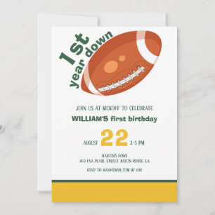 Sample Retro Football First Year Down 1st Birthday Invitation