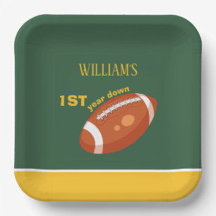 Sample Retro Football First Year Down 1st Birthday Paper Plate