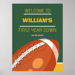 Sample Retro Football First Year Down 1st Birthday Poster