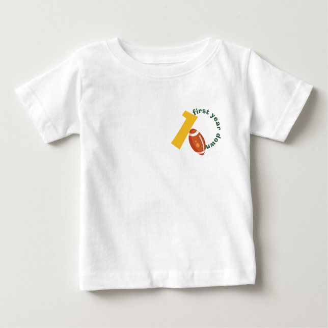Sample Retro Football First Year Down Birthday Baby T-Shirt (Front)