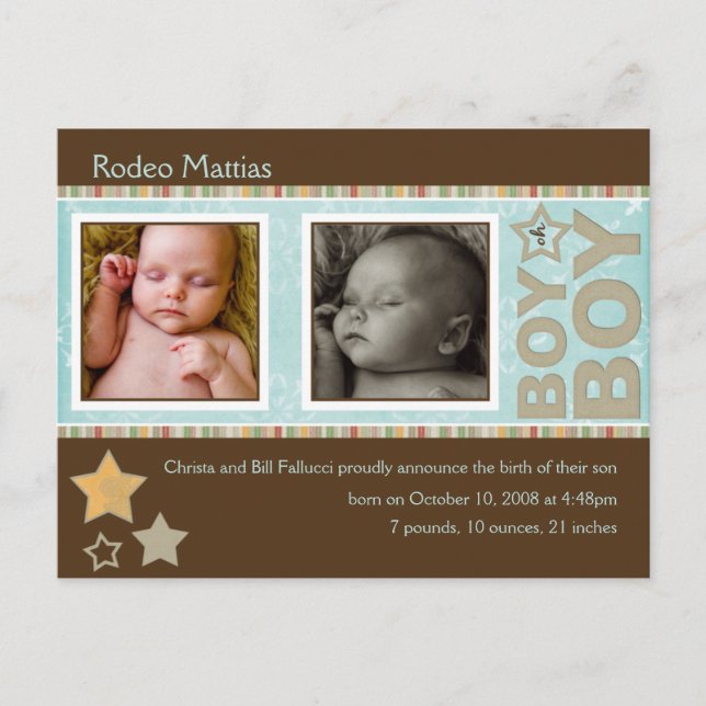 Sample Rodeo Mattias Birth Announcement Postcard (Front)