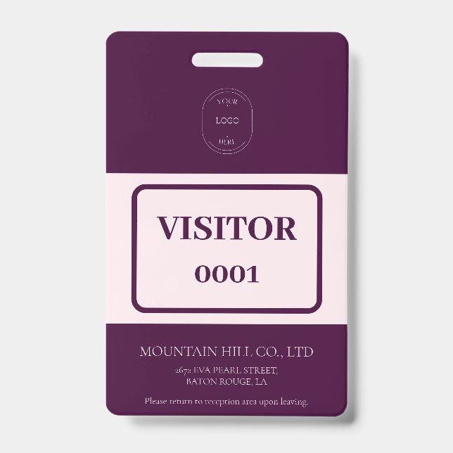 Sample Royal Crimson Barcode Visitor Card ID Badge (Front)