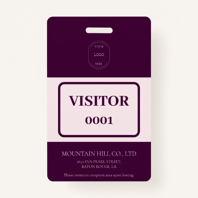 Sample Royal Crimson Barcode Visitor Card ID Badge (Front)