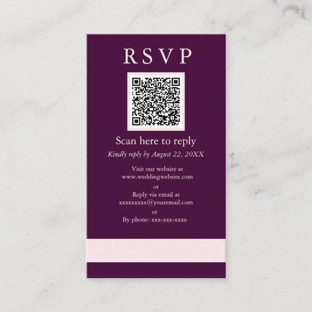 Sample Royal Crimson Wedding QR RSVP Enclosure Card (Front)