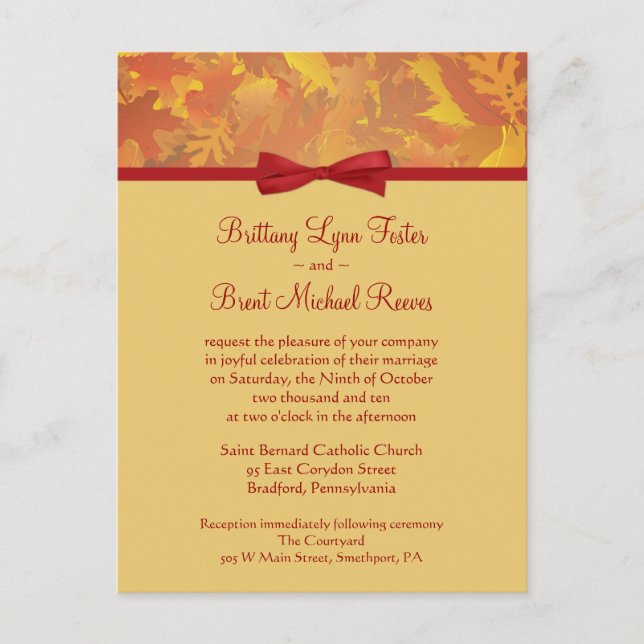 Sample Wedding Invitation - Autumn Leaves - Light Postcard (Front)