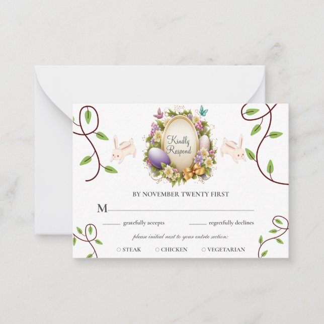 Sample White Easter Vibe Forest Bunny RSVP  Card (Front)