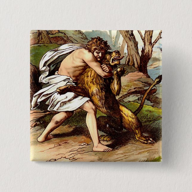Samson And The Lion 15 Cm Square Badge (Front)