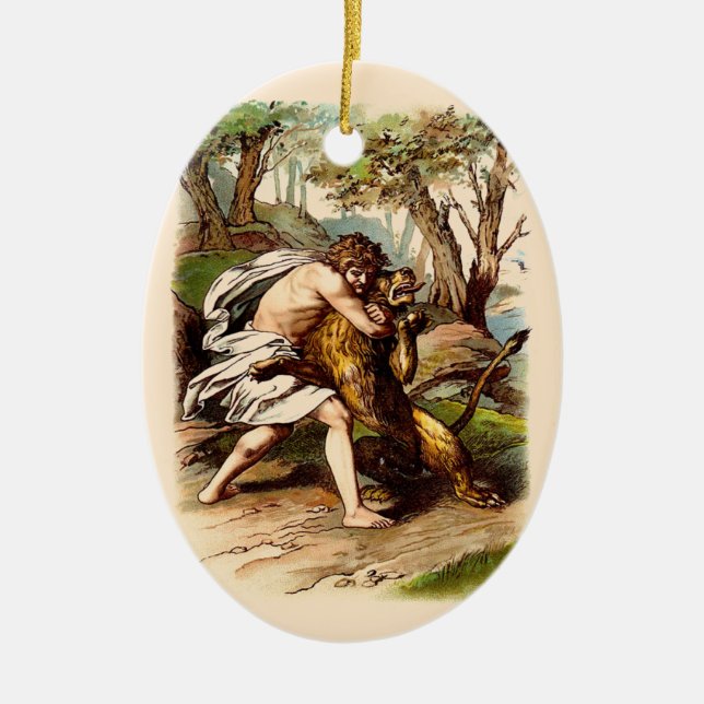 Samson And The Lion Ceramic Ornament (Front)