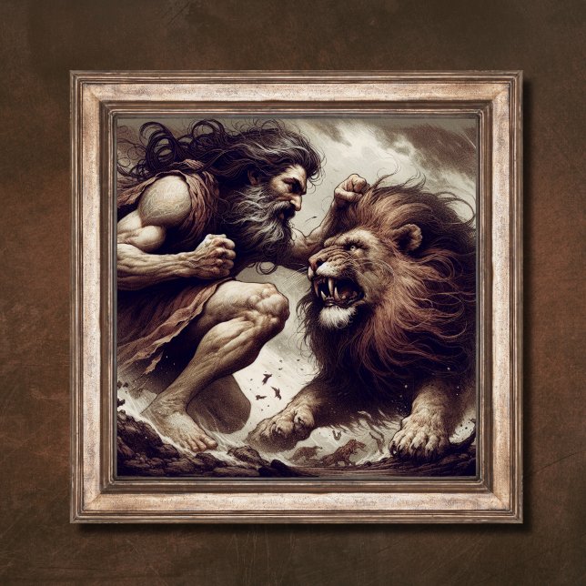 Samson Fights Lion Bible Story Art Poster (Creator Uploaded)