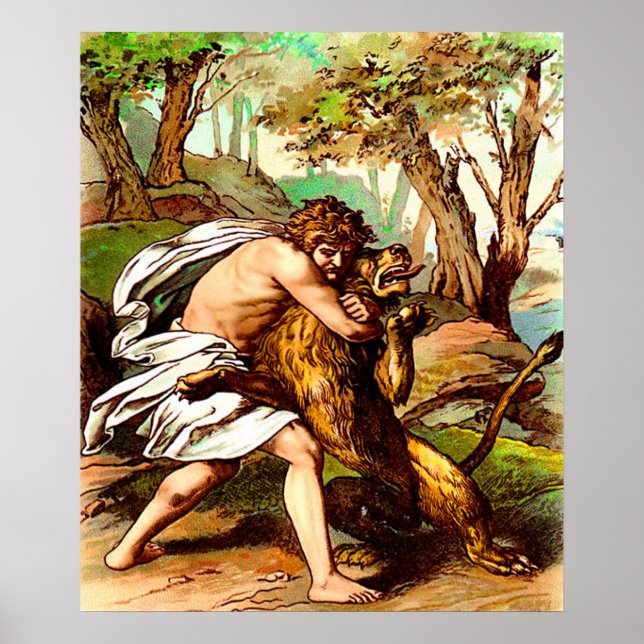 samson killing a small lion poster (Front)