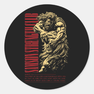 Samson Strength Club Lion Judges 14_6 Faith Design Classic Round Sticker