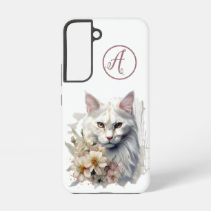 Samsung S22 Pretty White Cat Initials Samsung Galaxy Case