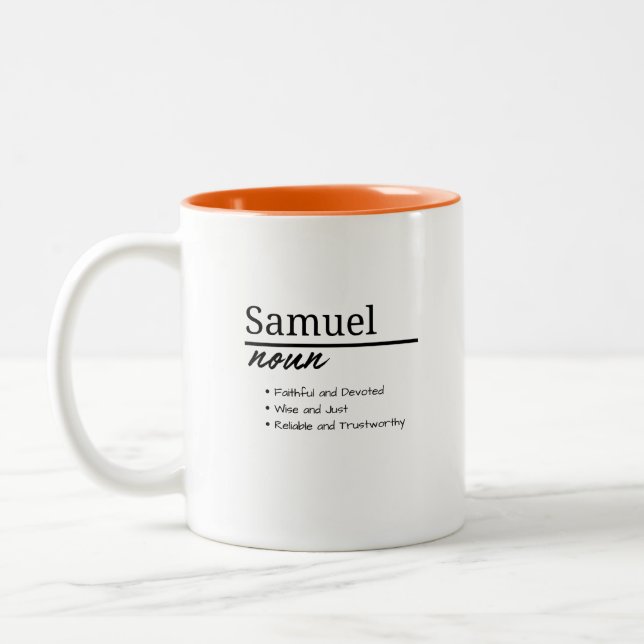 Samuel, Boy Personalised Name Definition Two-Tone Coffee Mug (Left)