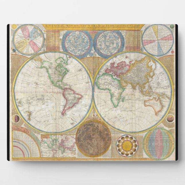 Samuel Dunn Wall Map of the World in Hemispheres Plaque (Front)