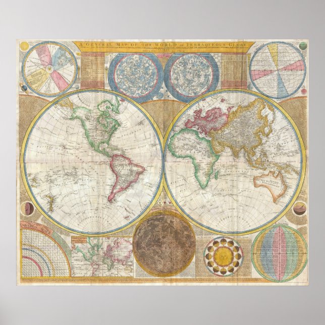 Samuel Dunn Wall Map of the World in Hemispheres Poster (Front)