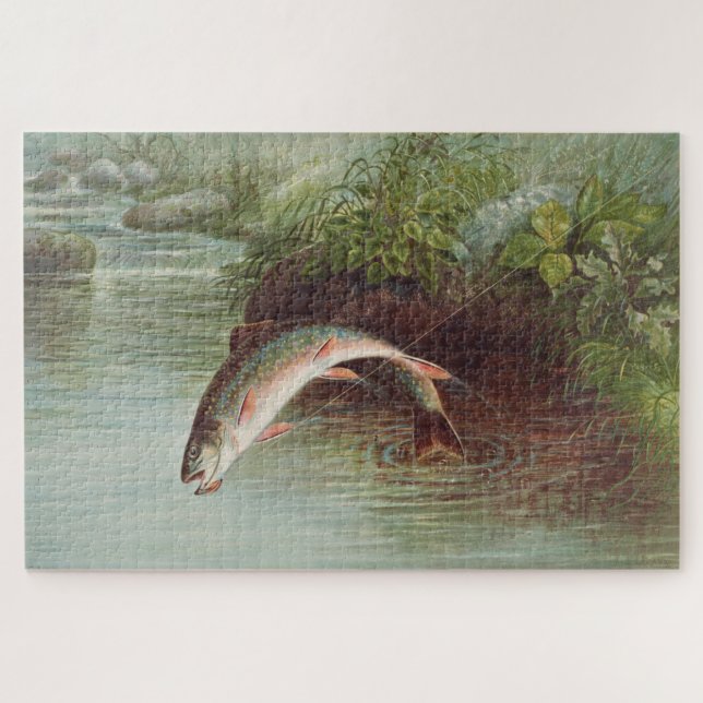 Samuel Kilbourne | Leaping Brook Trout - 1874 Jigsaw Puzzle (Horizontal)