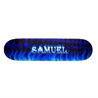 Samuel skateboard blue fire and flames design.