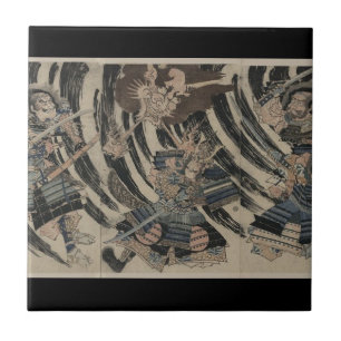 Samurai and Demon circa 1818 Ceramic Tile