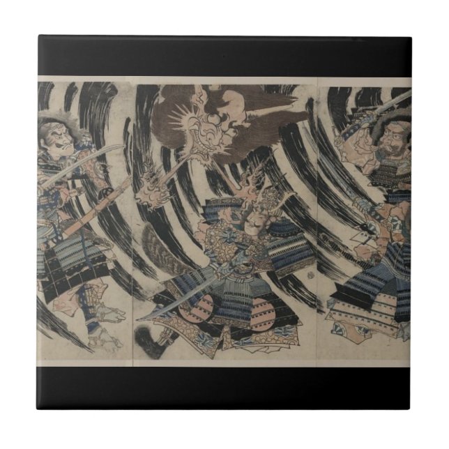 Samurai and Demon circa 1818 Ceramic Tile (Front)