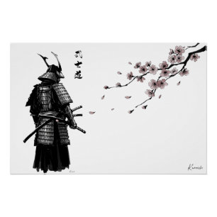Samurai and Sakura Art Print – Japanese Wall Poste