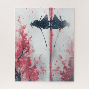 Samurai and Sakura – Japanese Warrior Art Jigsaw Puzzle