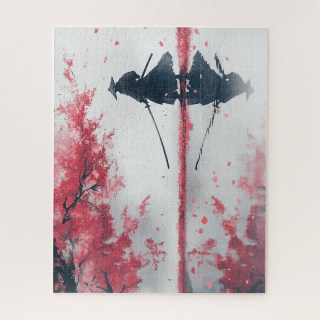 Samurai and Sakura – Japanese Warrior Art Jigsaw Puzzle (Vertical)
