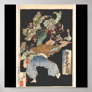 Samurai attacked by Tengu, Circa 1883 Poster