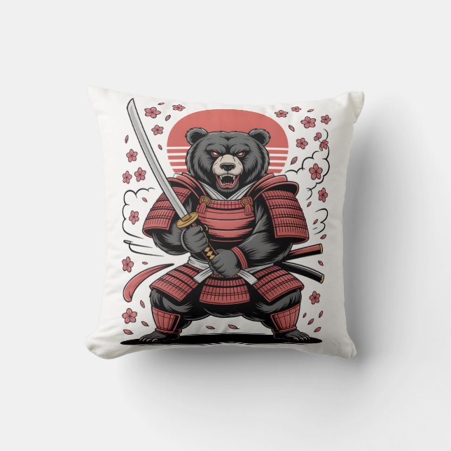 Samurai Bear Throw Pillow 16" x 16" (Front)