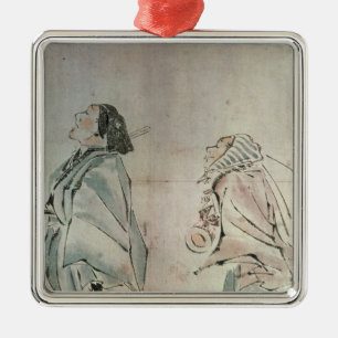 Samurai being followed by a servant metal ornament